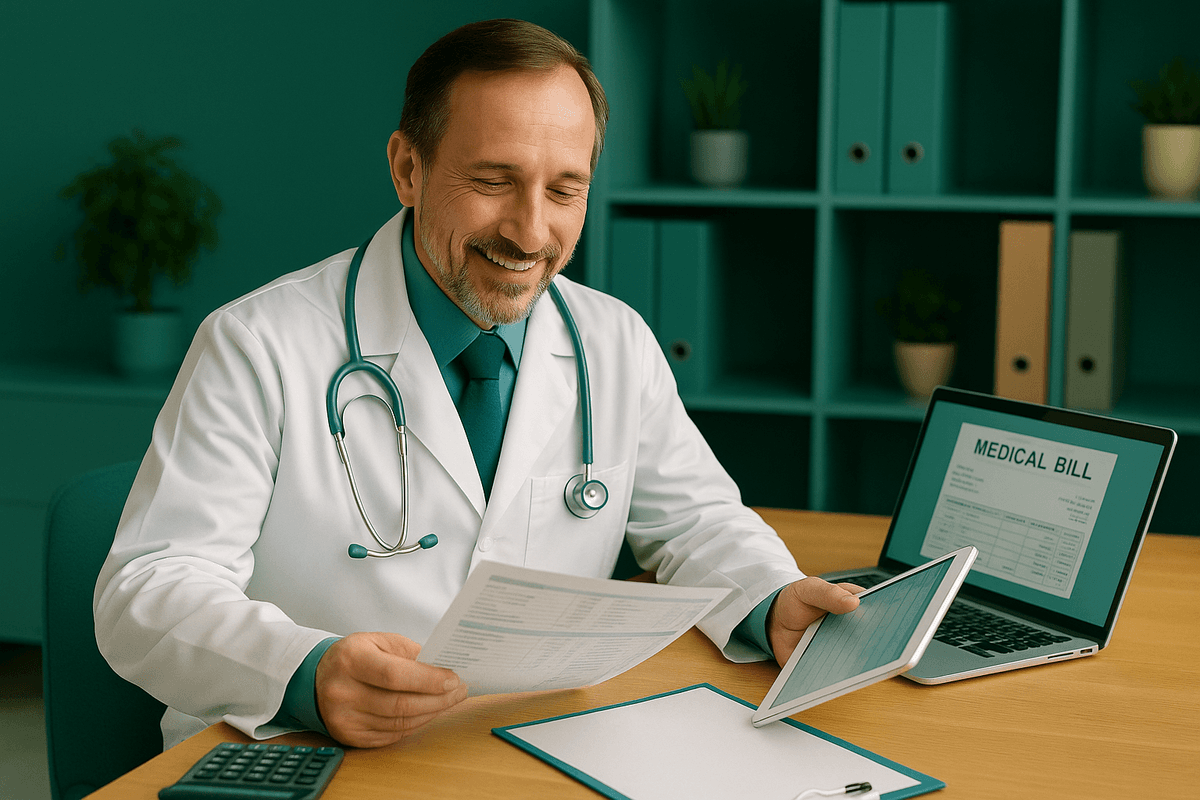 A diverse team of medical professionals in a meeting.